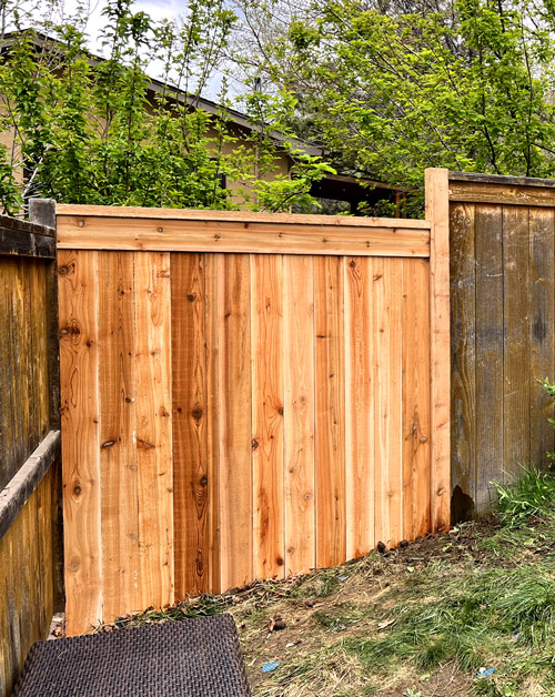 Cedar wood fence section repair in Boulder, Colorado.