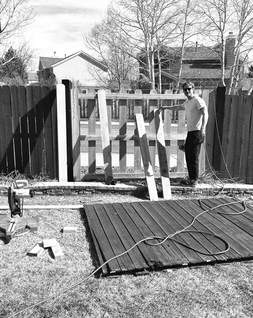 Owner of Fence Repair of Denver, Kelly building shadow box fence in Lakewood, Colorado.