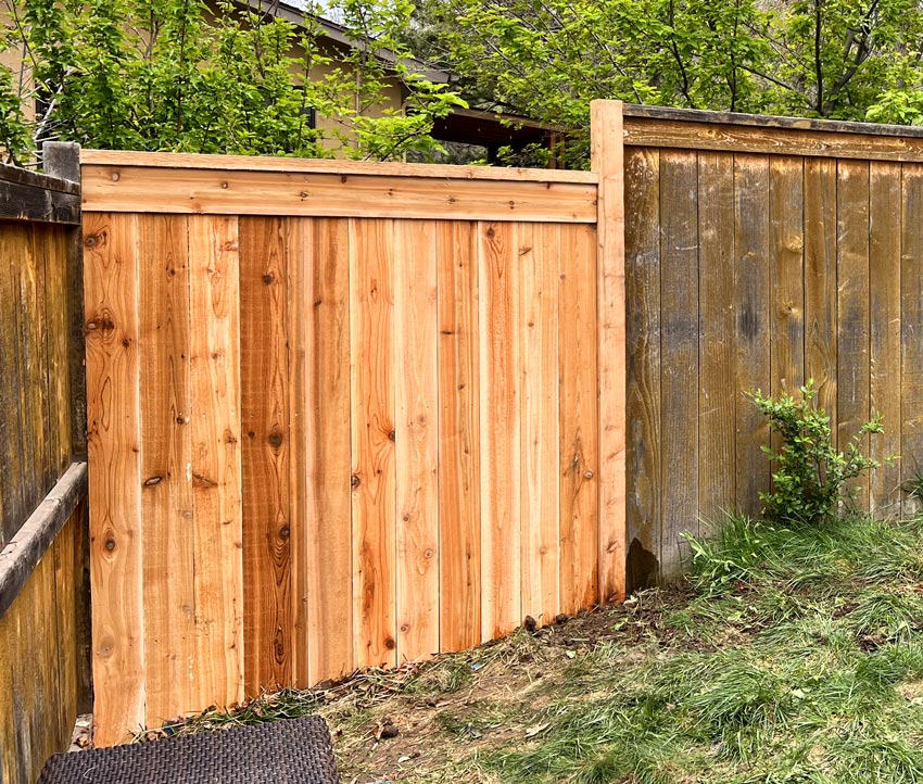 Cedar wood fence section repair in Boulder, Colorado.