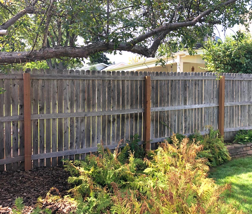 Old cedar wood fence post replacement in Denver, Colorado.