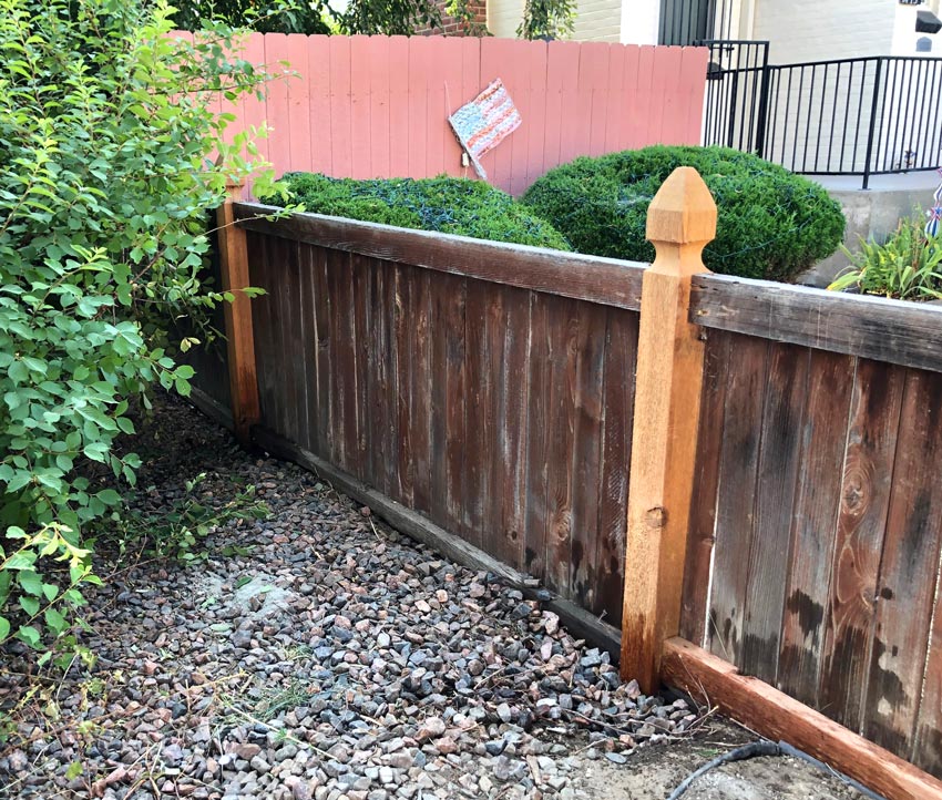 3 foot tall front yard wood french gothic picket fence post repair in Denver, Colorado.