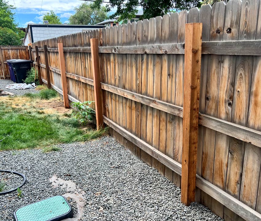 Cedar wood fence post replacement in Denver, Colorado.