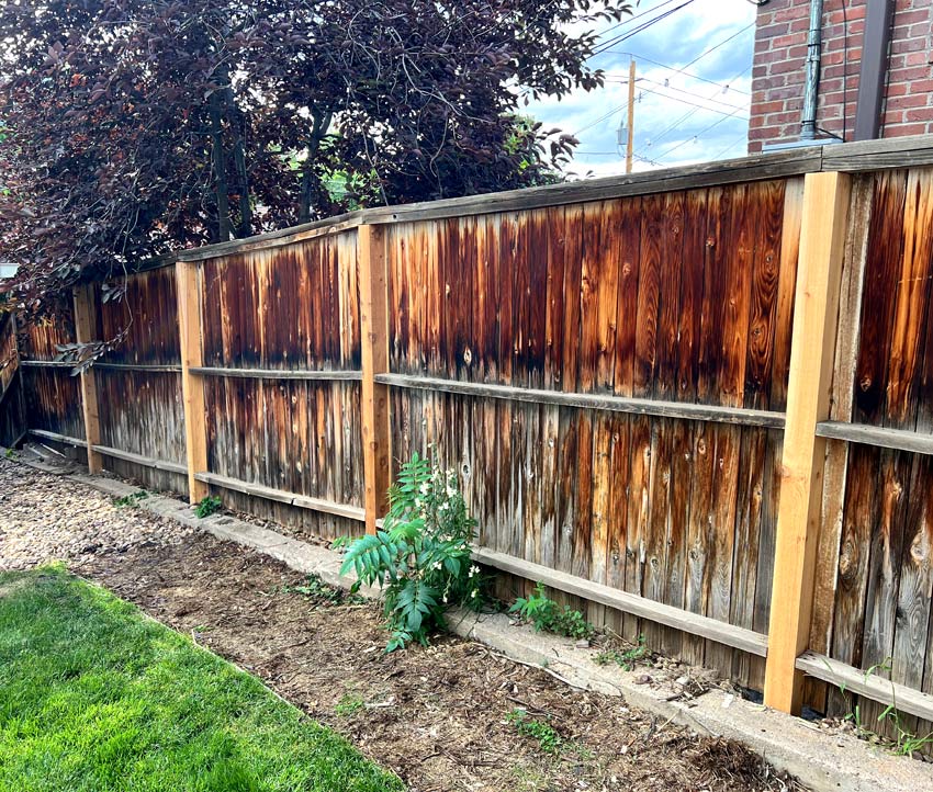 Cedar wood fence post repair in Denver, Colorado, Wash Park neighborhood.